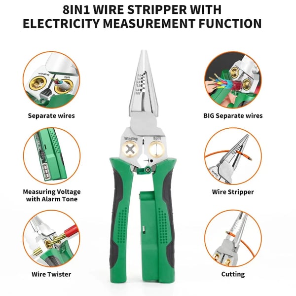 🔥8 in 1 Wire Stripper Twister for Cutting and Pulling Wires, Cable Scissors,Voltage Tester Pliers, 12V to 250V Live🦞