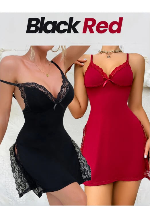 🎁Lace Trim Slit Bowknot Decor Sleep Dress🎁🎁