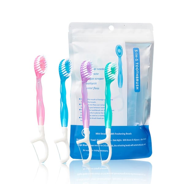 🔥5 in 1 Mini Toothbrush & Floss & Tongue Scraper & Toothpick Set🎁