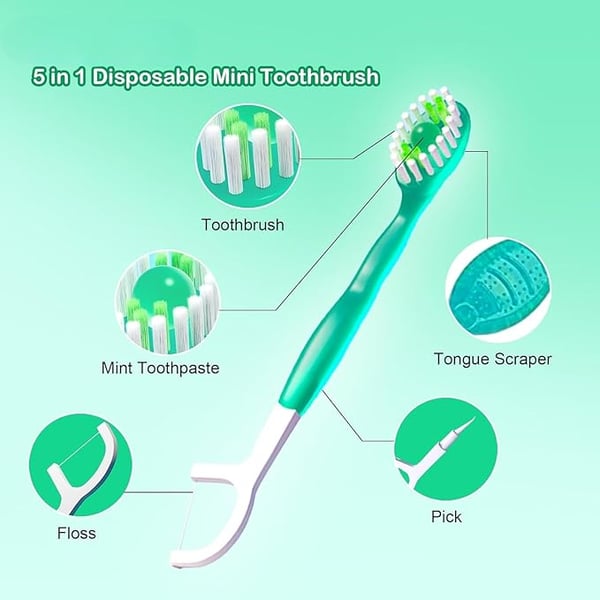 🔥5 in 1 Mini Toothbrush & Floss & Tongue Scraper & Toothpick Set🎁