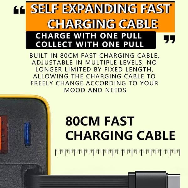 🌎3 in 1 GaN Charger,Scalable 80W MAX fast charger module with Type-C cable and 1 USB p🌎orts