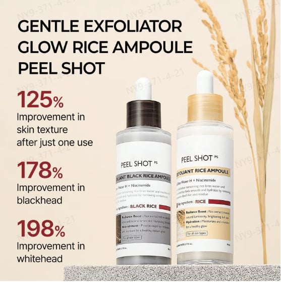 ✨Peel Shot Glow Rice Ampoule Duo - Serums for Brightening, Exfoliating, and Moisturizing🌾