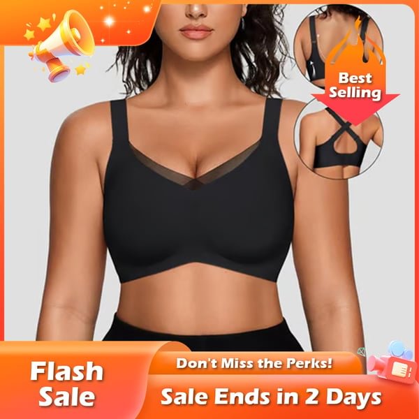 🏆Flash Sale⚡ 50K+ SOLD! Almost Gone-💥Women's Wireless V-Neck Crossover Mesh Seamless Push-Up Bra
