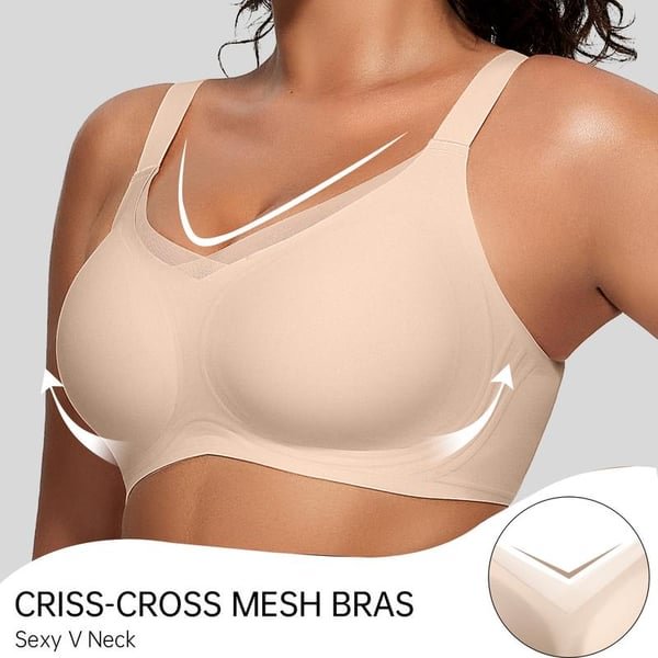 🏆Flash Sale⚡ 50K+ SOLD! Almost Gone-💥Women's Wireless V-Neck Crossover Mesh Seamless Push-Up Bra