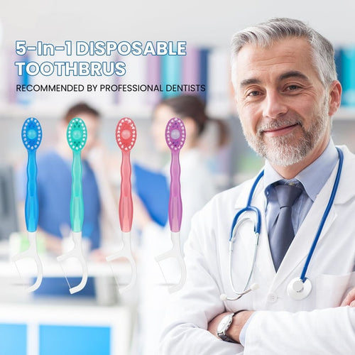 🔥5 in 1 Mini Toothbrush & Floss & Tongue Scraper & Toothpick Set🎁