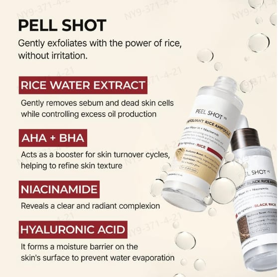 ✨Peel Shot Glow Rice Ampoule Duo - Serums for Brightening, Exfoliating, and Moisturizing🌾