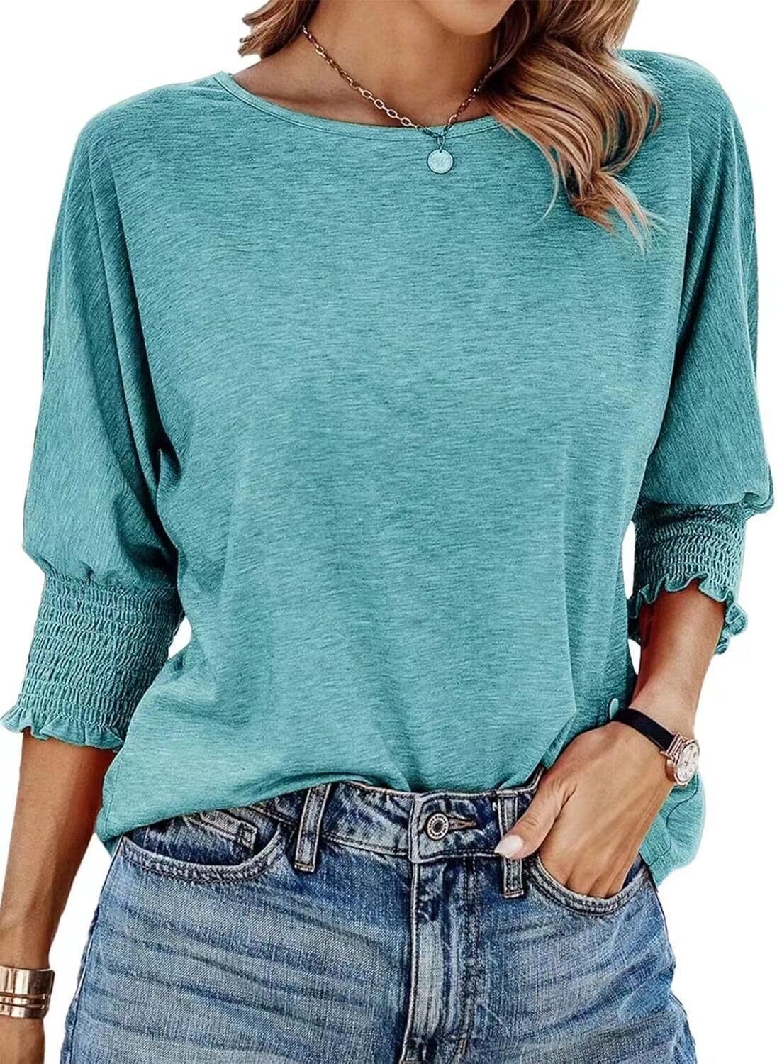 Women's 2025 Fashion Tops 3/4 Sleeve T-Shirts Cute Crewneck Basic Business Tees