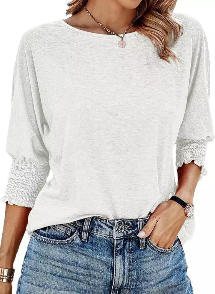 Women's 2025 Fashion Tops 3/4 Sleeve T-Shirts Cute Crewneck Basic Business Tees