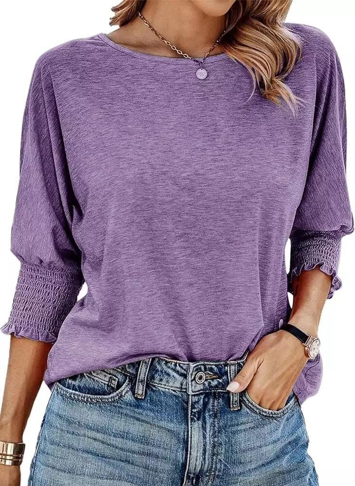 Women's 2025 Fashion Tops 3/4 Sleeve T-Shirts Cute Crewneck Basic Business Tees