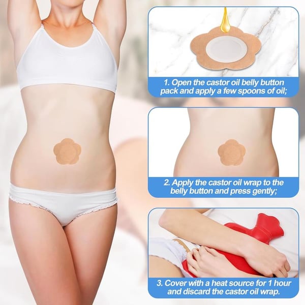 🔥Flash Sale⚡ 50K+ SOLD! Almost Gone-💥30pcs Castor Oil Pack Wrap for Belly Button, Self-Adhesive Castor Oil Patches Cover Patch Organic Disposable Spunlace Cloth Highly Absorbent Pad with Cotton, Oil Not Included (Skin Color)⏰
