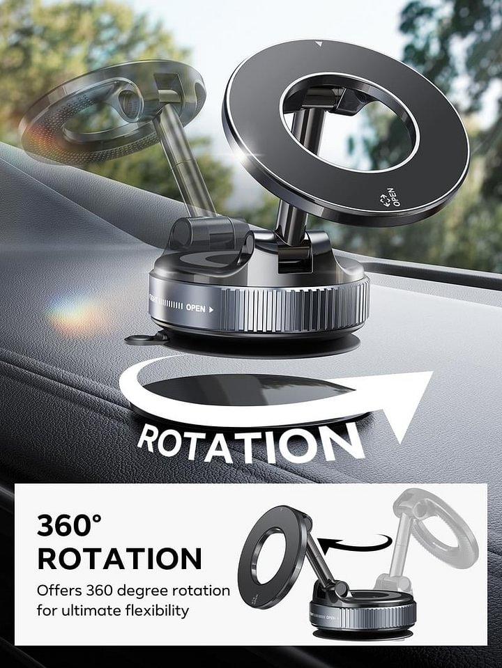Magnetic Phone Mount, Suction Car Phone Holder, Vacuum Phone Mount with One-Step Lock-50%OFF