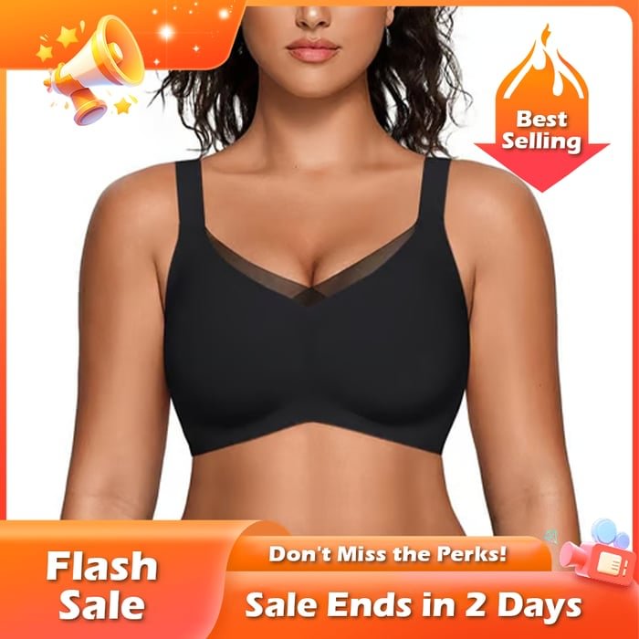 🏆Flash Sale⚡ 50K+ SOLD! Almost Gone-💥Women's Wireless V-Neck Crossover Mesh Seamless Push-Up Bra