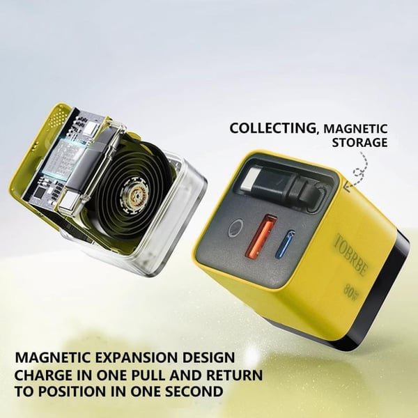 🌎3 in 1 GaN Charger,Scalable 80W MAX fast charger module with Type-C cable and 1 USB p🌎orts