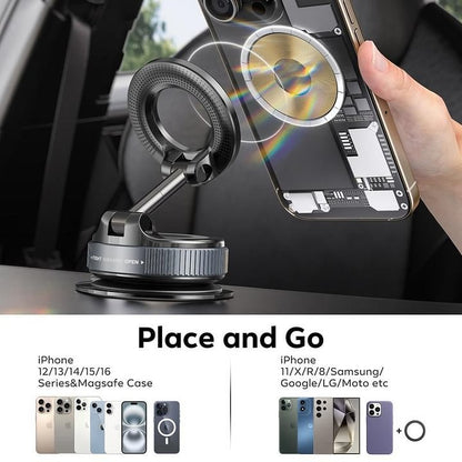 Magnetic Phone Mount, Suction Car Phone Holder, Vacuum Phone Mount with One-Step Lock-50%OFF