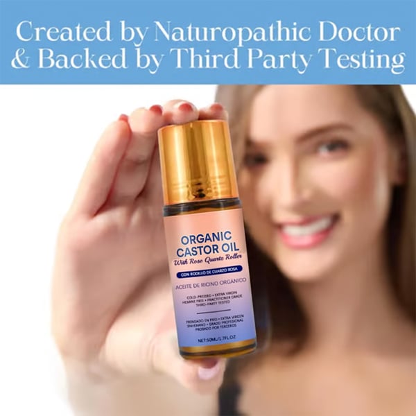 🔥#1 Best Seller ⏰Organic Golden Castor Oil Roll-On with Rose Quartz