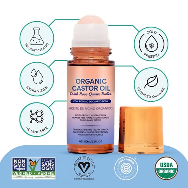 🔥#1 Best Seller ⏰Organic Golden Castor Oil Roll-On with Rose Quartz