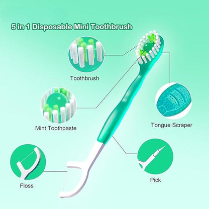 🔥5 in 1 Mini Toothbrush & Floss & Tongue Scraper & Toothpick Set🎁