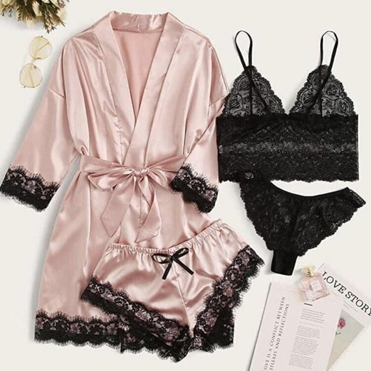 🌹Valentine's Day 4 sets of lace satin sling pajamas set