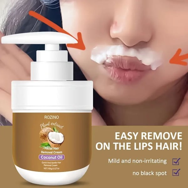 🌹ROZINO Coconut Oil Facial Hair Removal Cream - Gentle Lip Hair Removal