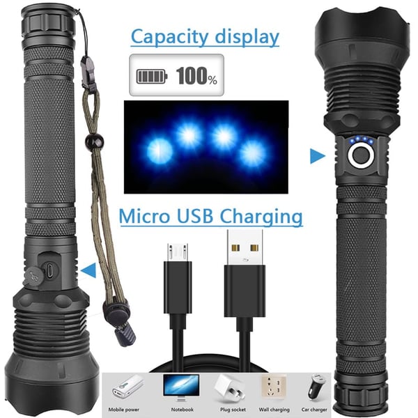 🤩LED Rechargeable Tactical Laser Flashlight High Lumens🔥