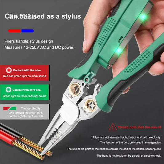 8 in 1 Wire Stripper Twister for Cutting and Pulling Wires, Cable Scissors, Voltage Tester Pliers, 12V to 250V Live