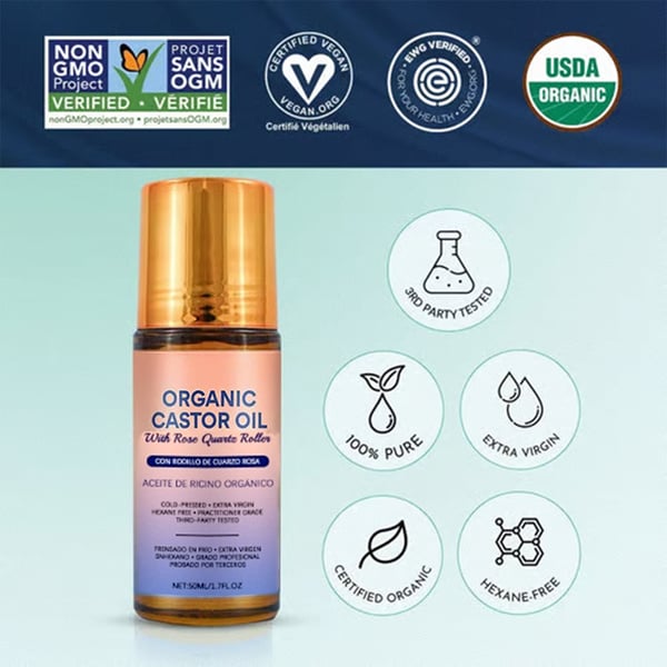 🔥#1 Best Seller ⏰Organic Golden Castor Oil Roll-On with Rose Quartz