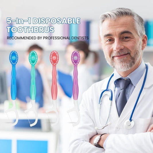 🔥5 in 1 Mini Toothbrush & Floss & Tongue Scraper & Toothpick Set🎁