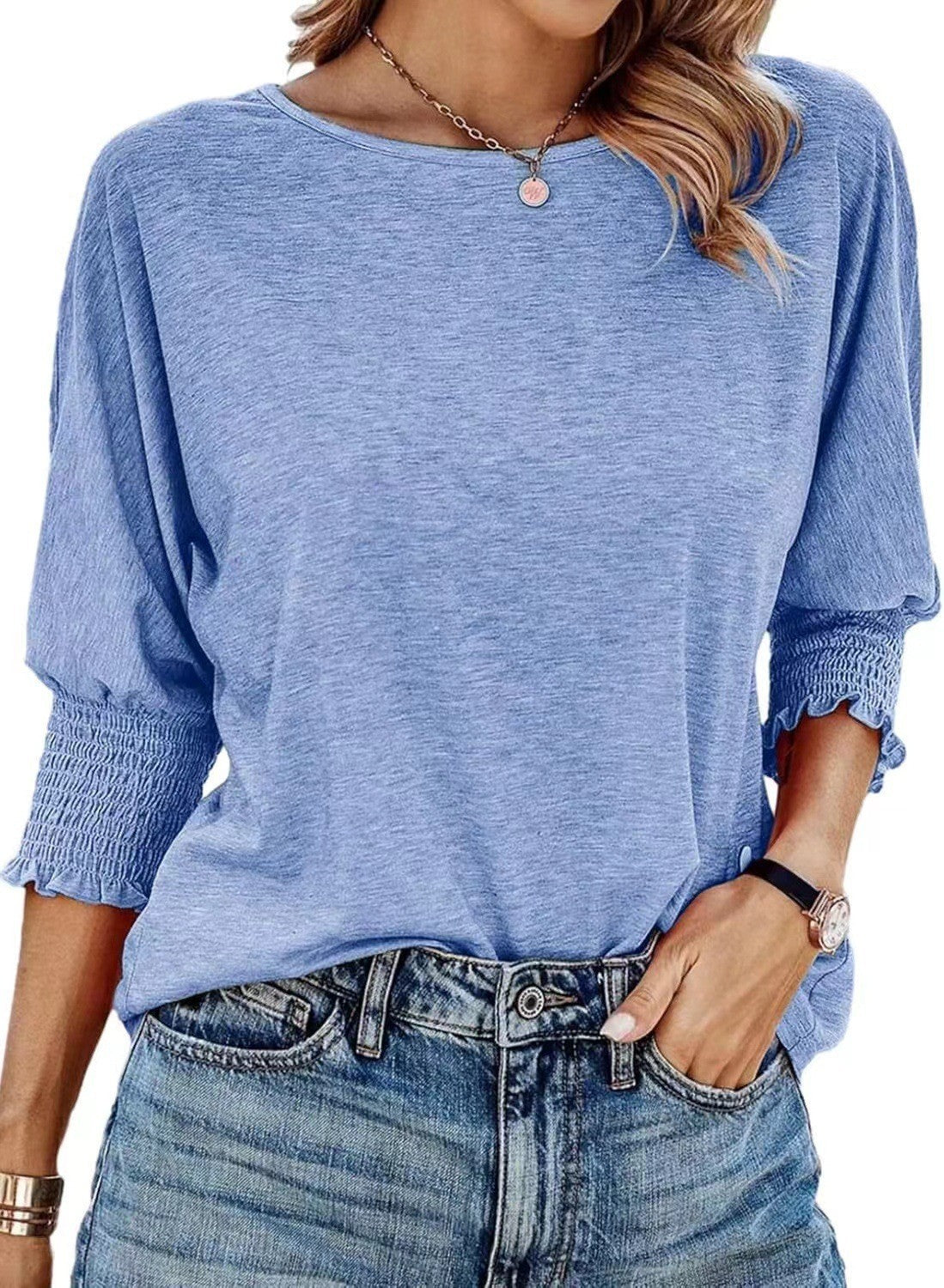 Women's 2025 Fashion Tops 3/4 Sleeve T-Shirts Cute Crewneck Basic Business Tees