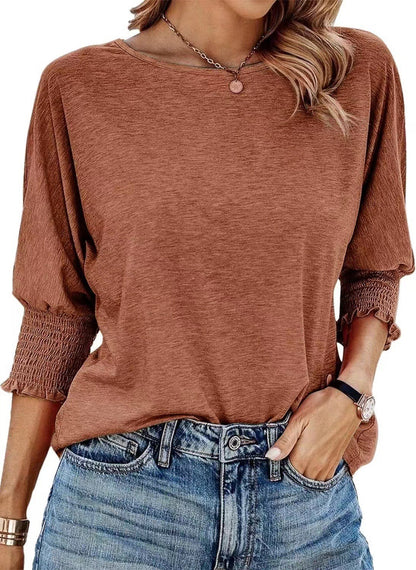 Women's 2025 Fashion Tops 3/4 Sleeve T-Shirts Cute Crewneck Basic Business Tees