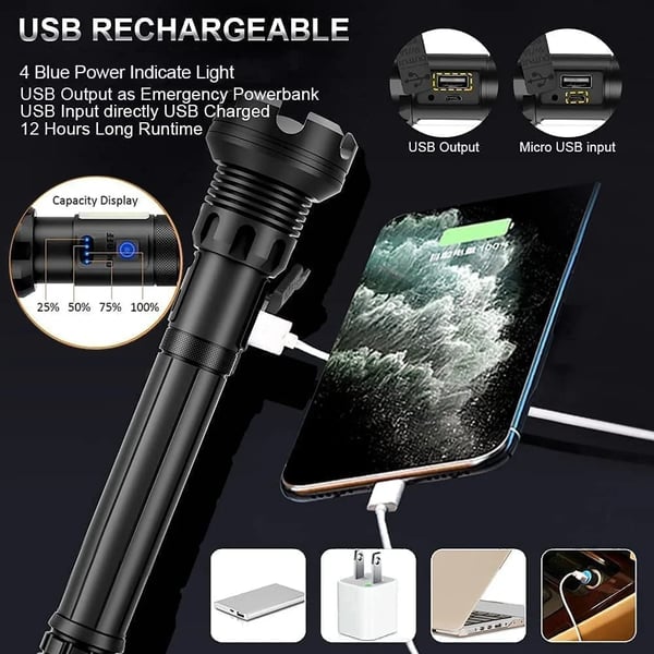🤩LED Rechargeable Tactical Laser Flashlight High Lumens🔥