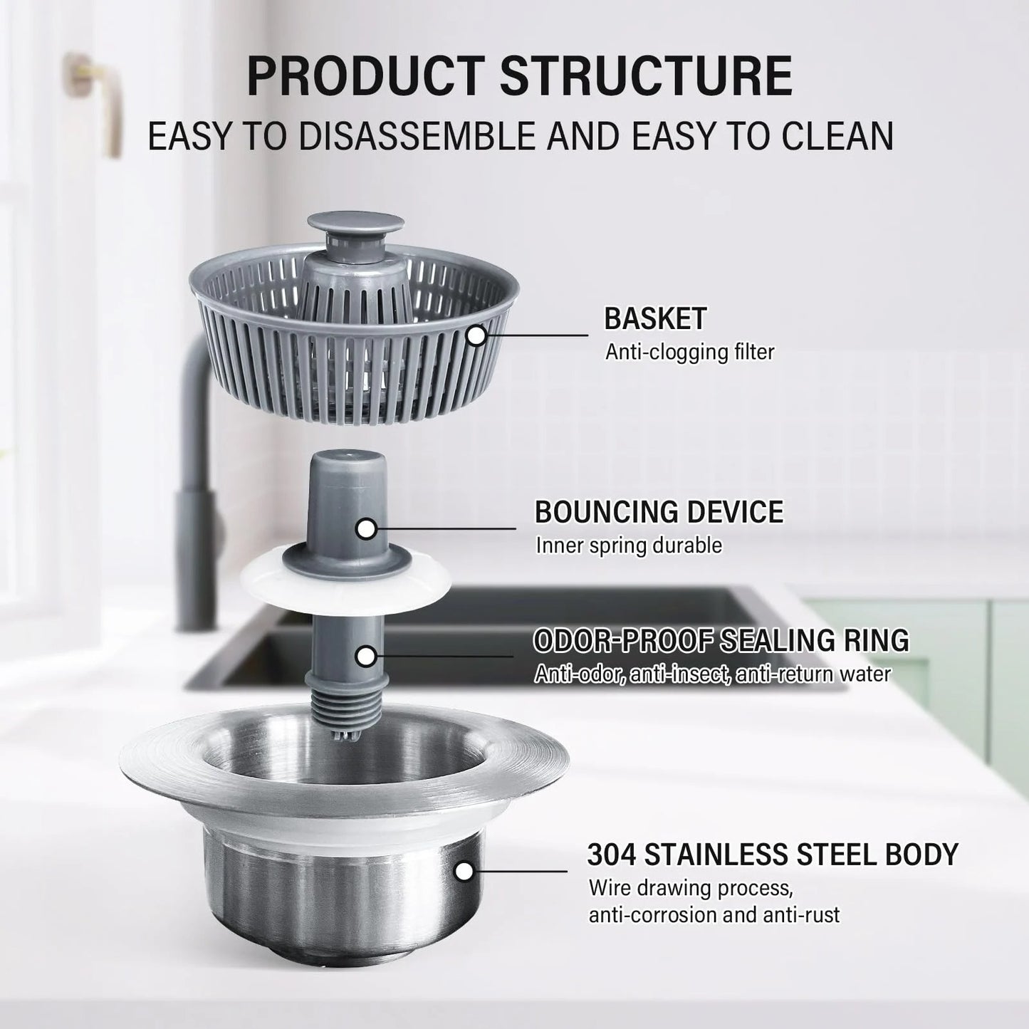 🔥New Upgraded Sink Bounce Core Drain Strainer