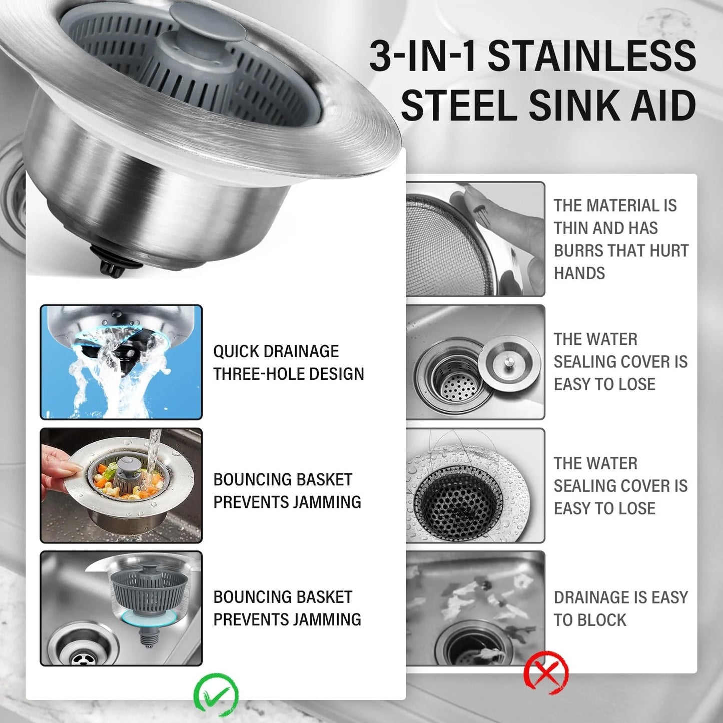 🔥New Upgraded Sink Bounce Core Drain Strainer