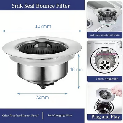 🔥New Upgraded Sink Bounce Core Drain Strainer